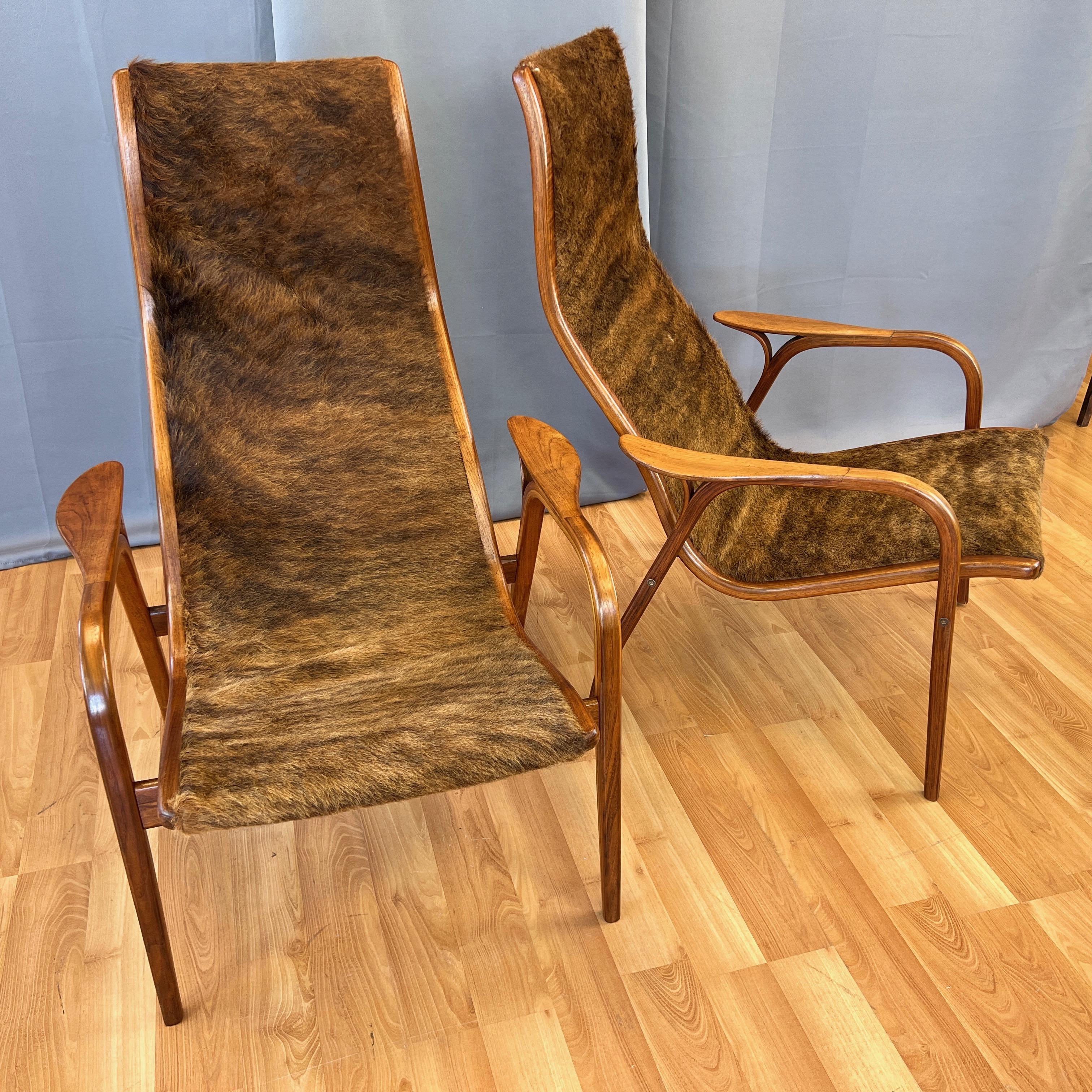 Pair of Yngve Ekström Lamino Teak with Cowhide Lounge Chairs for Swedese, 1950s 12