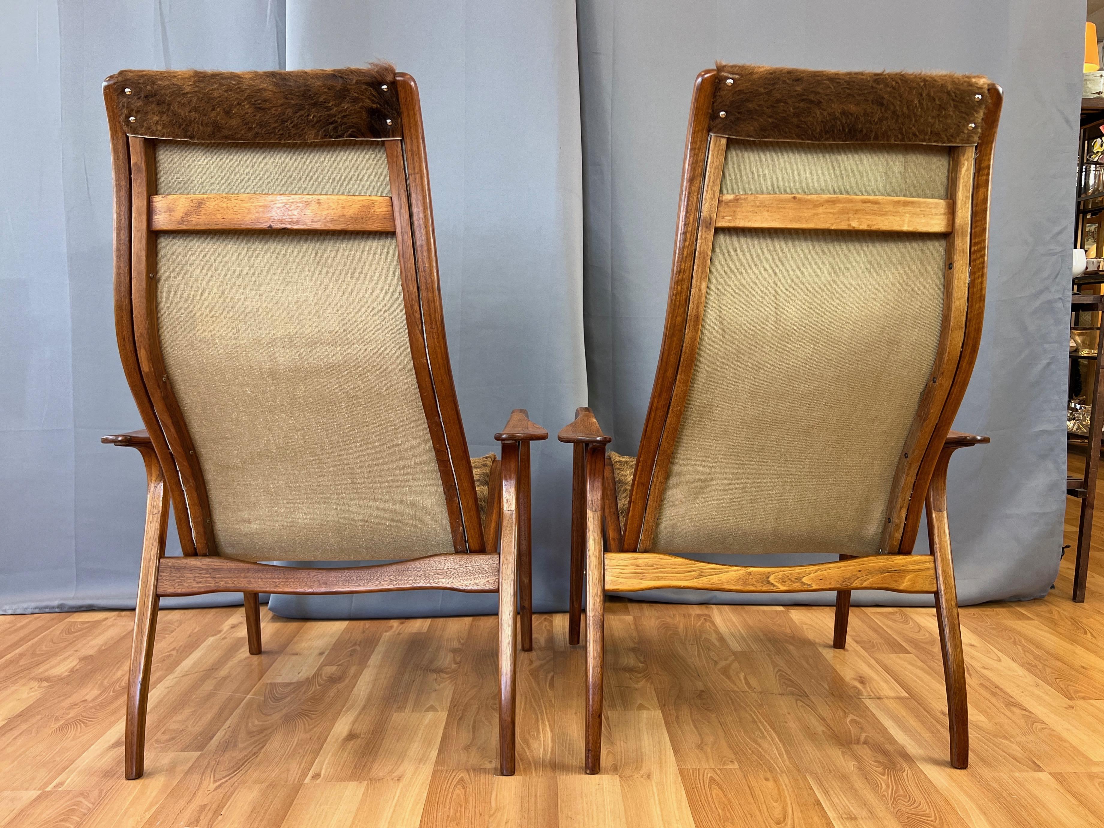 Pair of Yngve Ekström Lamino Teak with Cowhide Lounge Chairs for Swedese, 1950s 1