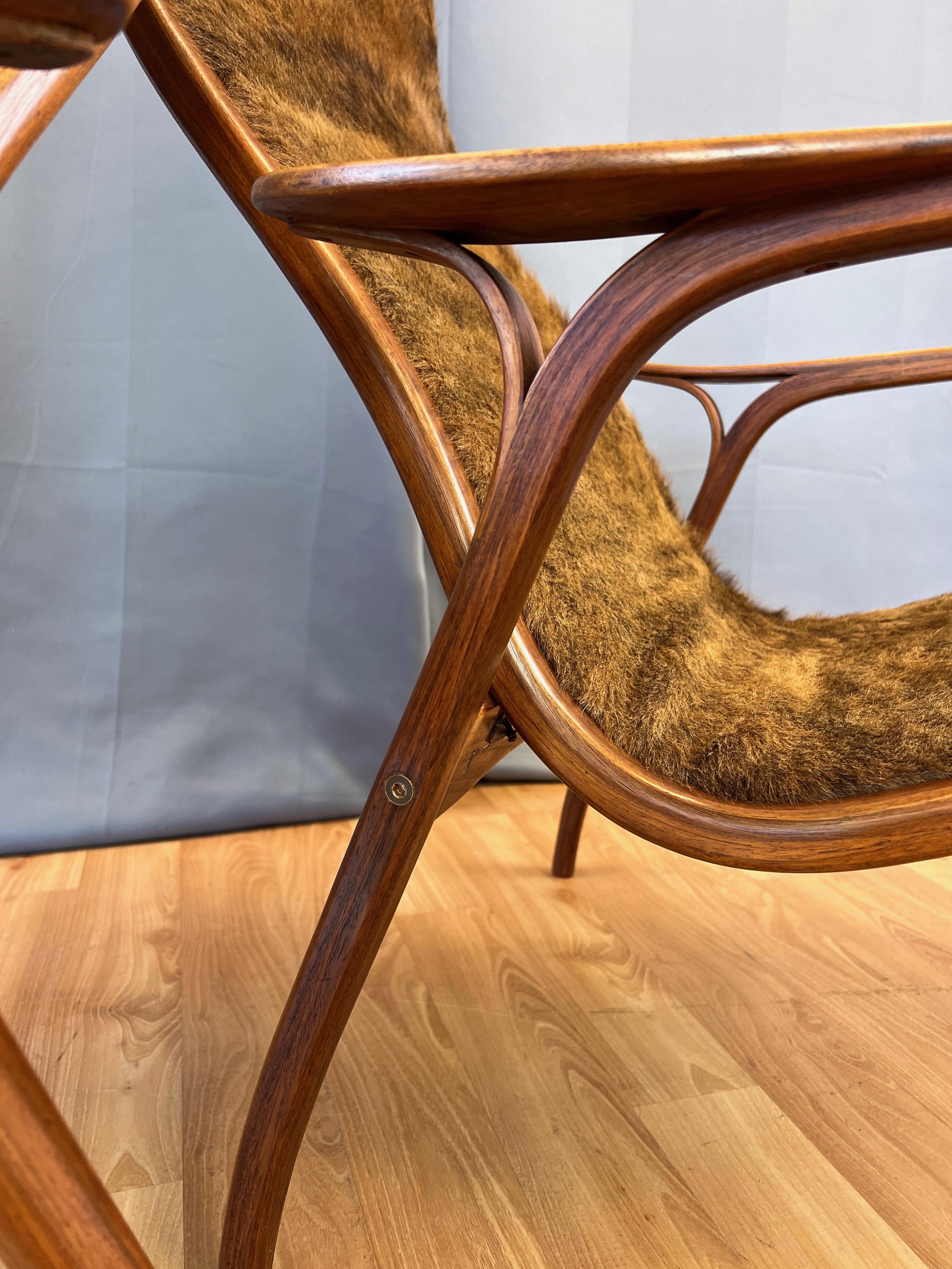 Pair of Yngve Ekström Lamino Teak with Cowhide Lounge Chairs for Swedese, 1950s 3