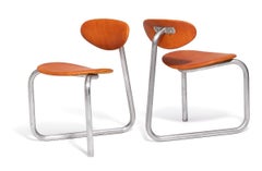 Pareja de sillas de yoga de cuero patinado de Erik Magnussen, años 70