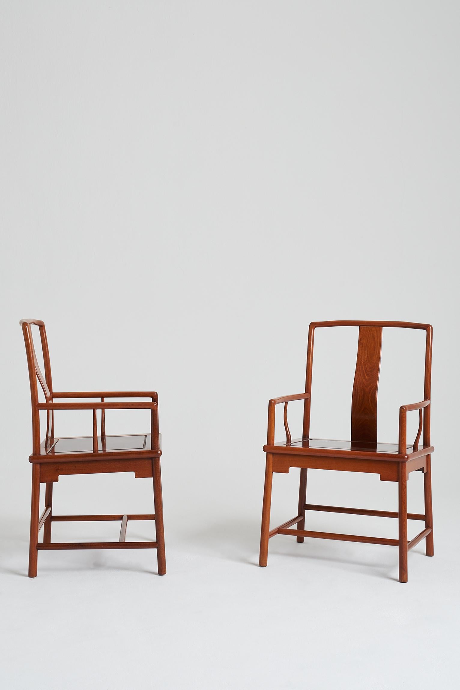 Chinese Pair of Yokeback Armchairs in the Ming Style