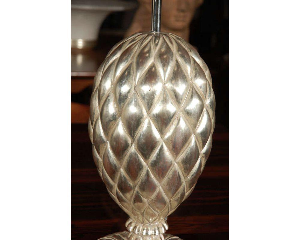 Pair of York White Gold Leafed Lamps by Bryan Cox In Good Condition For Sale In Los Angeles, CA