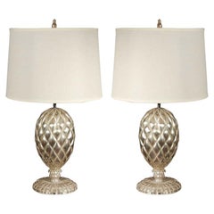 Pair of York White Gold Leafed Lamps by Bryan Cox