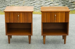 Pair of Young Manufacturing Walnut & Brass Nightstands or End Tables MCM