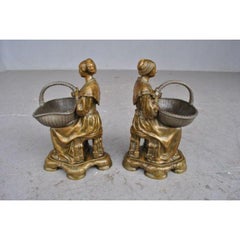 Pair of Young Women Storage Compartments in Bronze Dated 1911 Jean Baffier