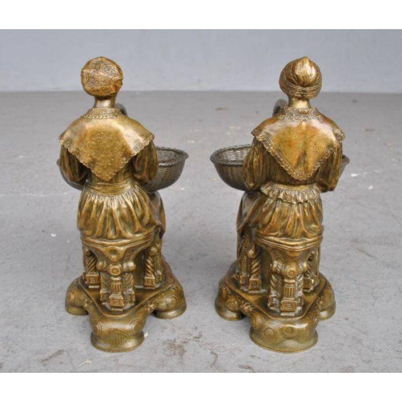 20th Century Pair of Young Women Storage Compartments in Bronze Dated 1911 Jean Baffier For Sale