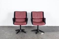 Pair of Yrjo Kukkapuro for Haimi Molded Plastic and Leather Swivel Side Chairs