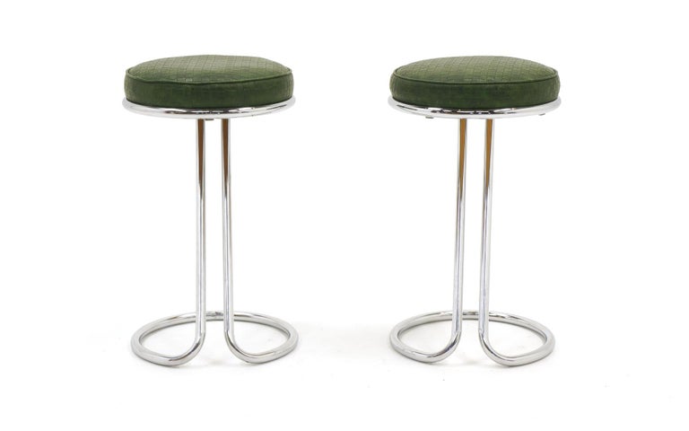 Pair of Z-Counter Height Barstools by Gilbert Rohde for Troy Sunshade Co.  Signed at 1stDibs