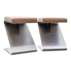 Pair of Z-Shaped Stainless Steel Stools Attributed to Michel Boyer, France, 1970