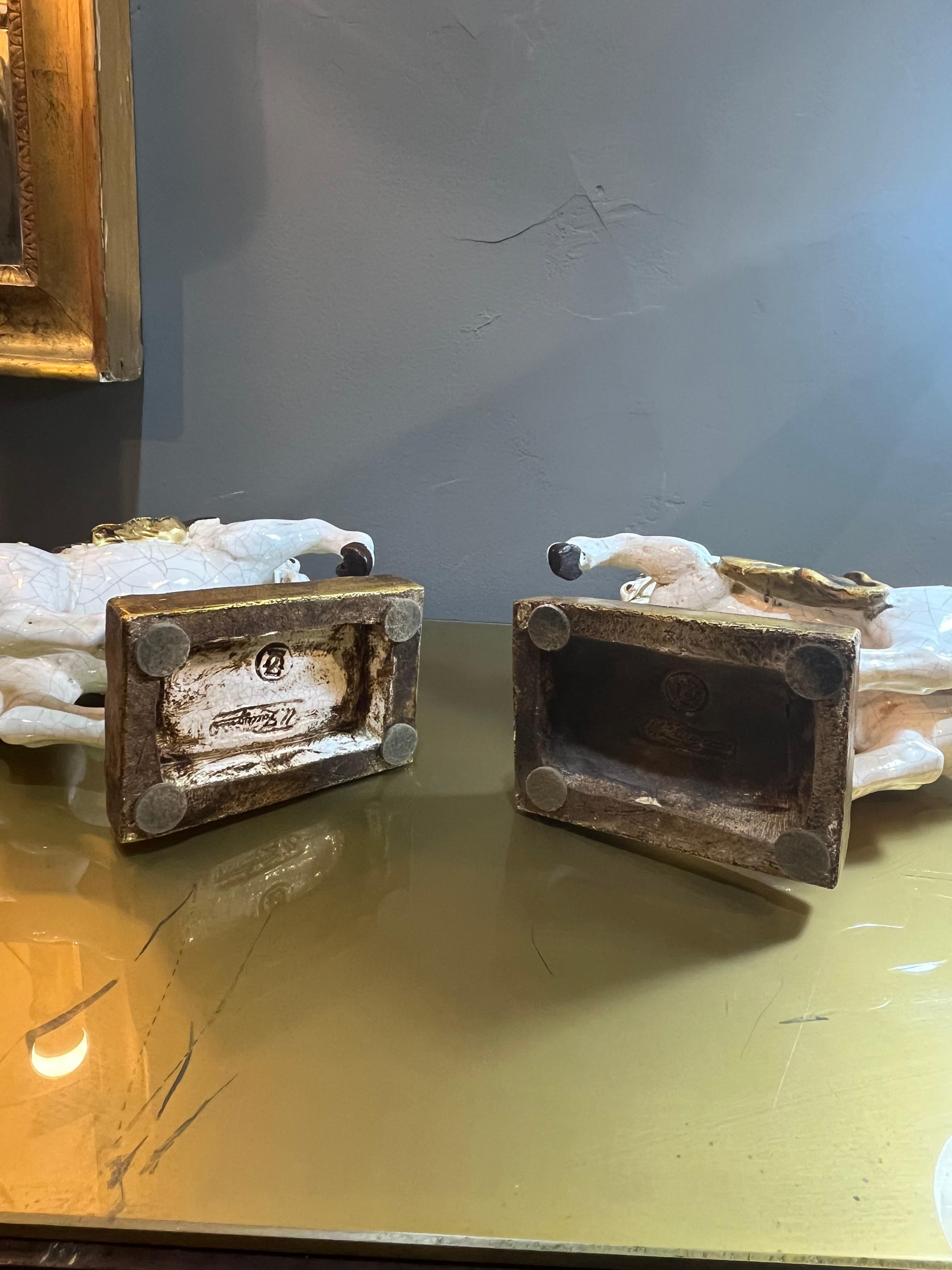 Pair of Zaccacnini prancing horses in enamelled terracotta from the 60s in vendita 2