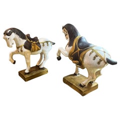 Pair of Zaccacnini prancing horses in enamelled terracotta from the 60s