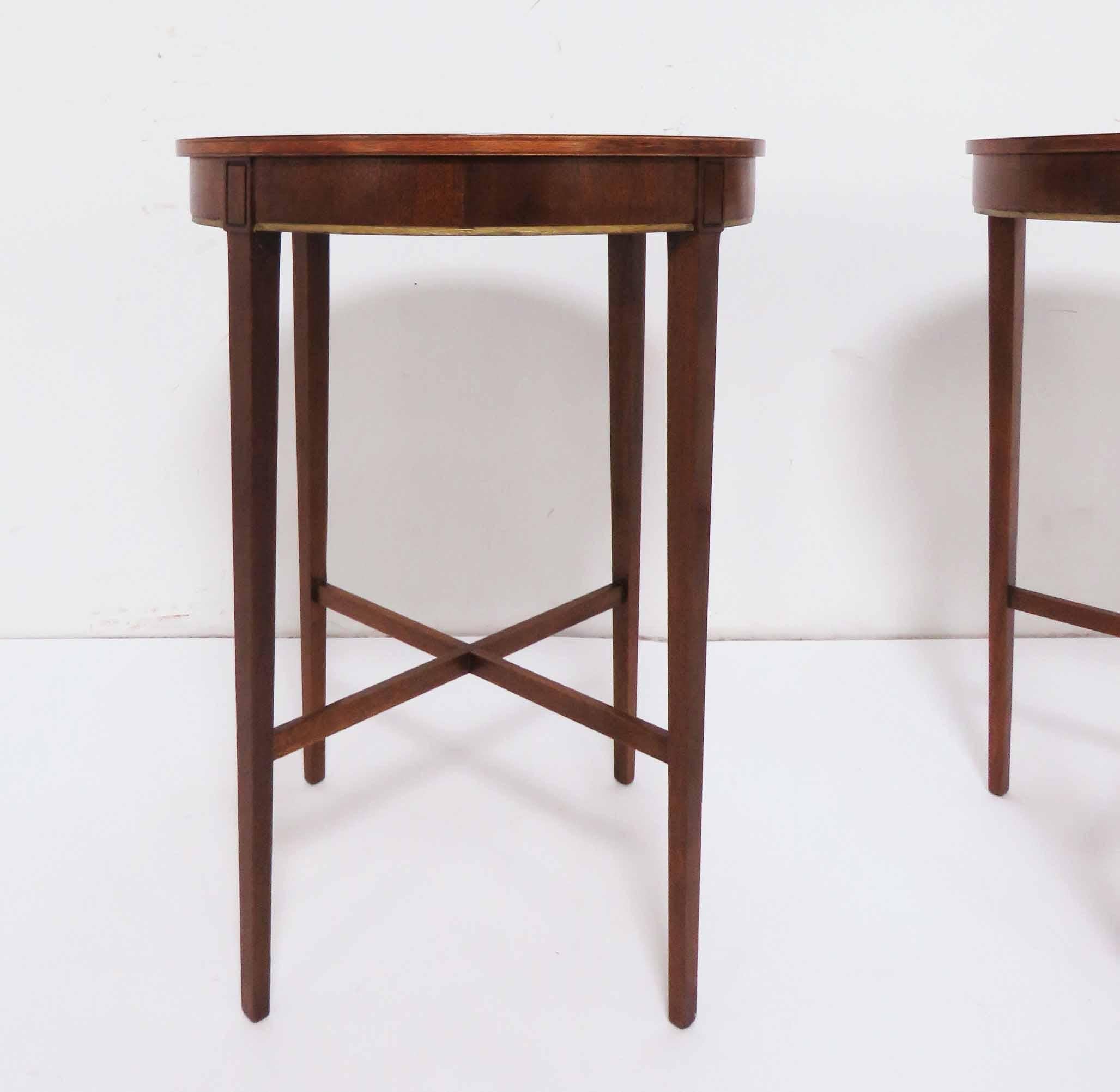 American Pair of Zangerle and Petersen Mahogany Side Tables with Leather Tops circa 1940s