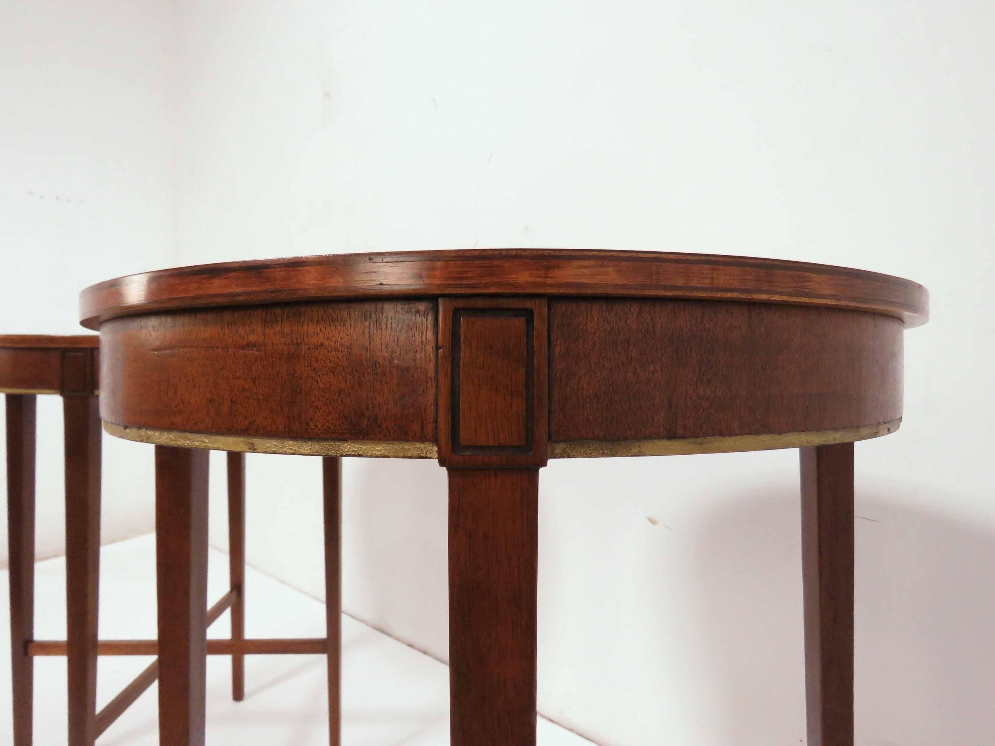 Mid-20th Century Pair of Zangerle and Petersen Mahogany Side Tables with Leather Tops circa 1940s