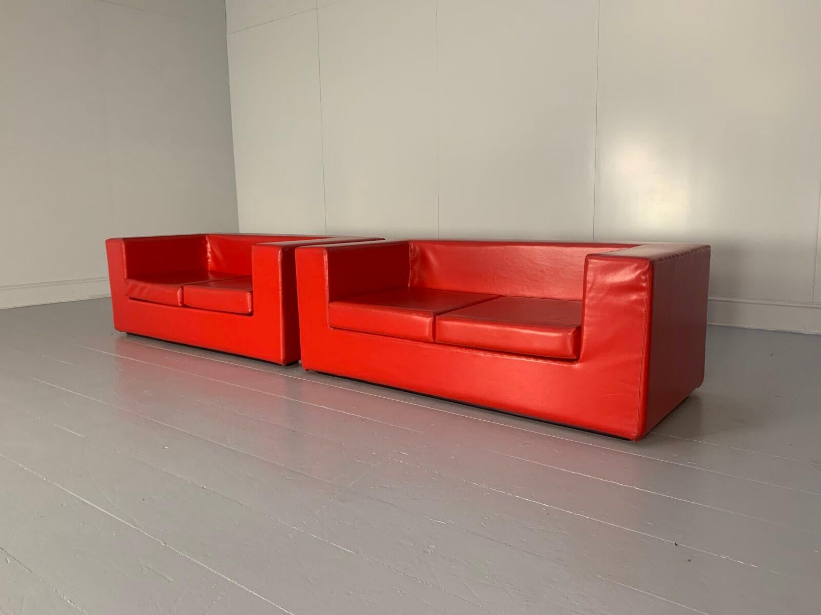 On offer on this occasion is a striking, identical pair of “Throw Away” 2-seat sofas from the world renown Italian furniture house of Zanotta, dressed in a vibrant, durable, rubberised-fabric in bright-Red.

As you will no doubt be aware by your
