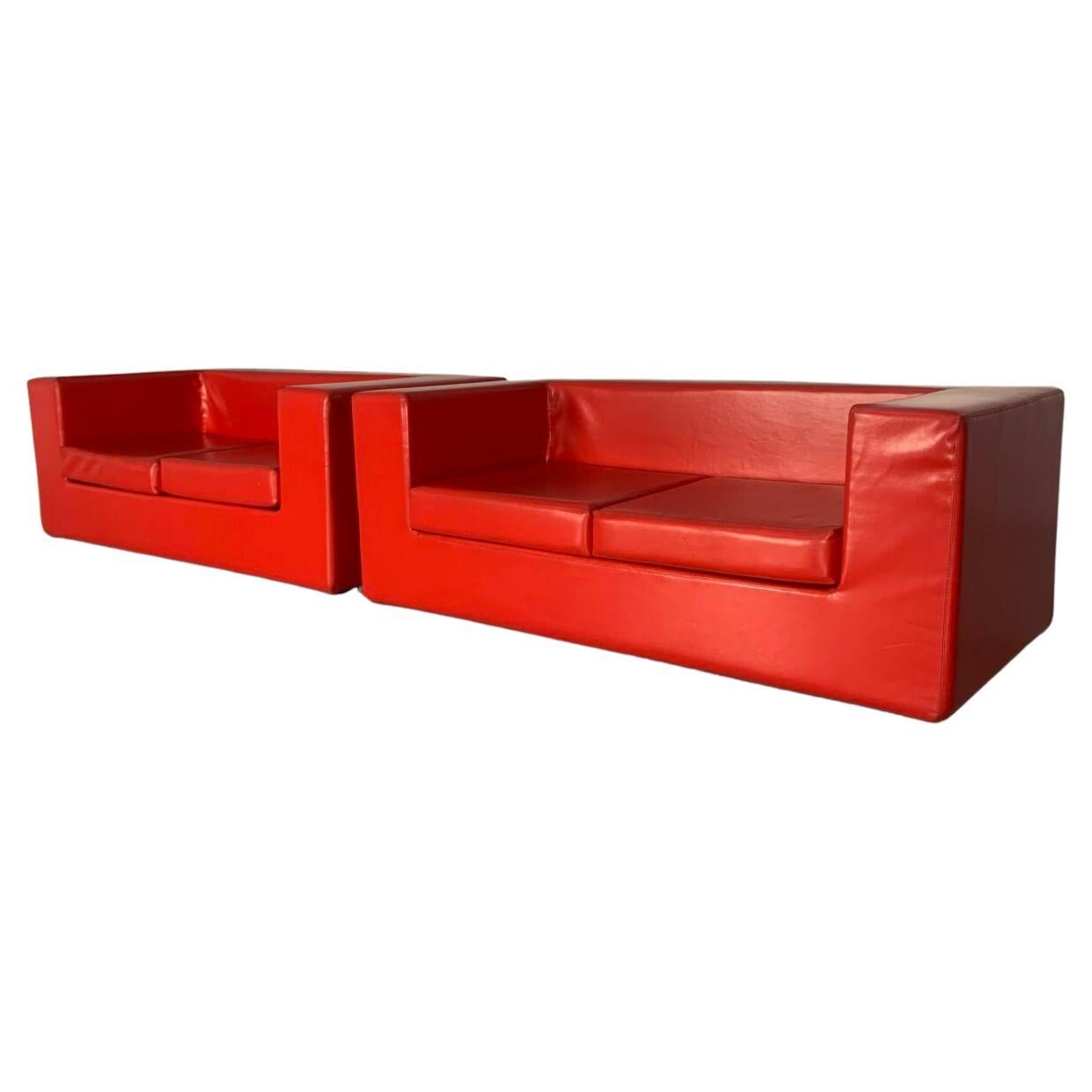 Pair of Zanotta "Throw Away" Sofas - In Red Rubber For Sale