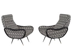 Pair of Zanuso Style Lounge Chairs in Black and White