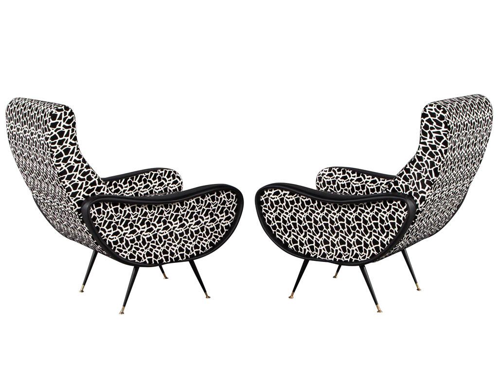 American Pair of Zanuso Style Lounge Chairs in Black and White For Sale