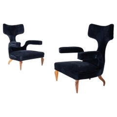 Paire de chaises en Wood et velours noir Zavanella