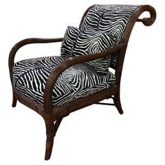 Retro Pair of Zebra Faux Bamboo Large Two Club / Lounge Armchairs