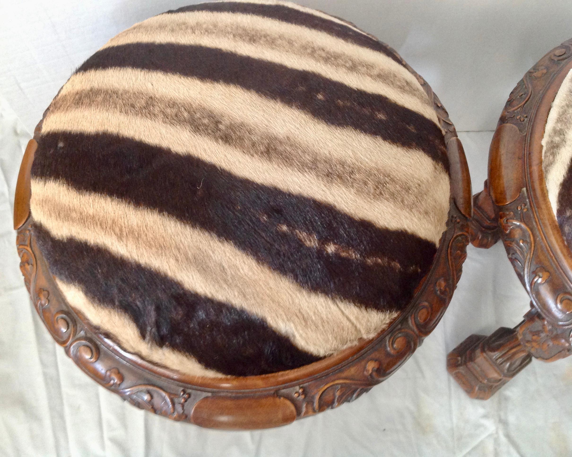 Pair of Zebra Hide Covered Stools In Good Condition In West Palm Beach, FL