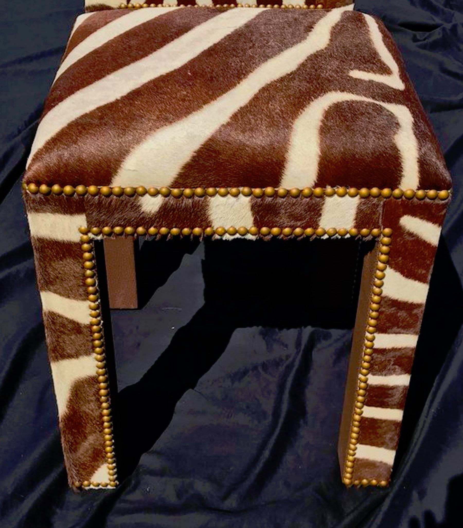 American Pair of Zebra Hide Parsons Benches