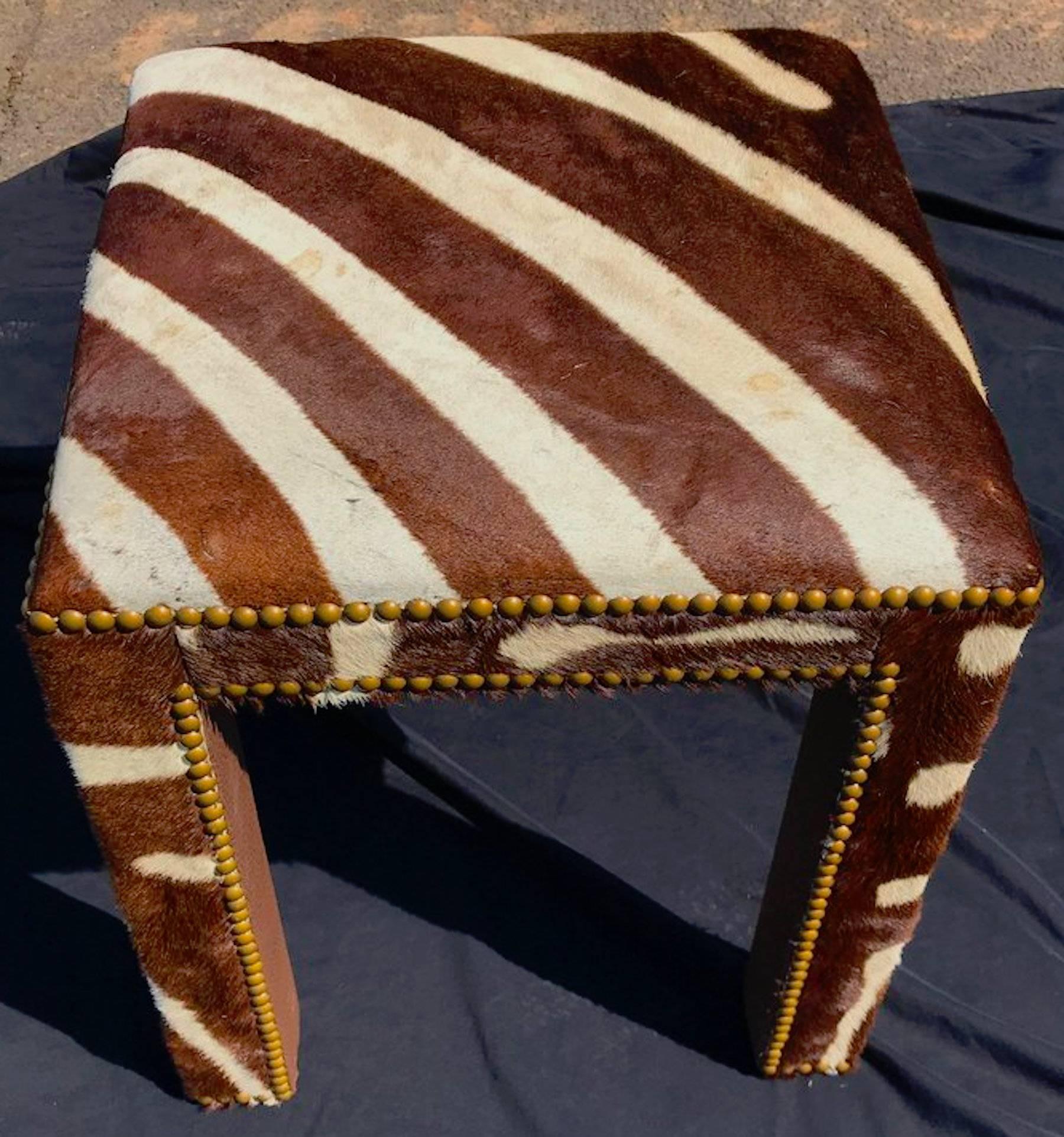 Bronze Pair of Zebra Hide Parsons Benches