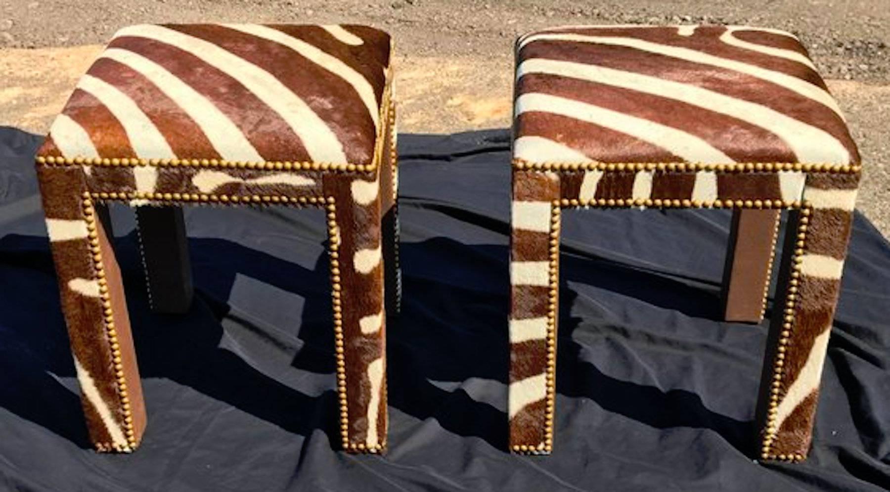 Pair of Zebra Hide Parsons Benches 1