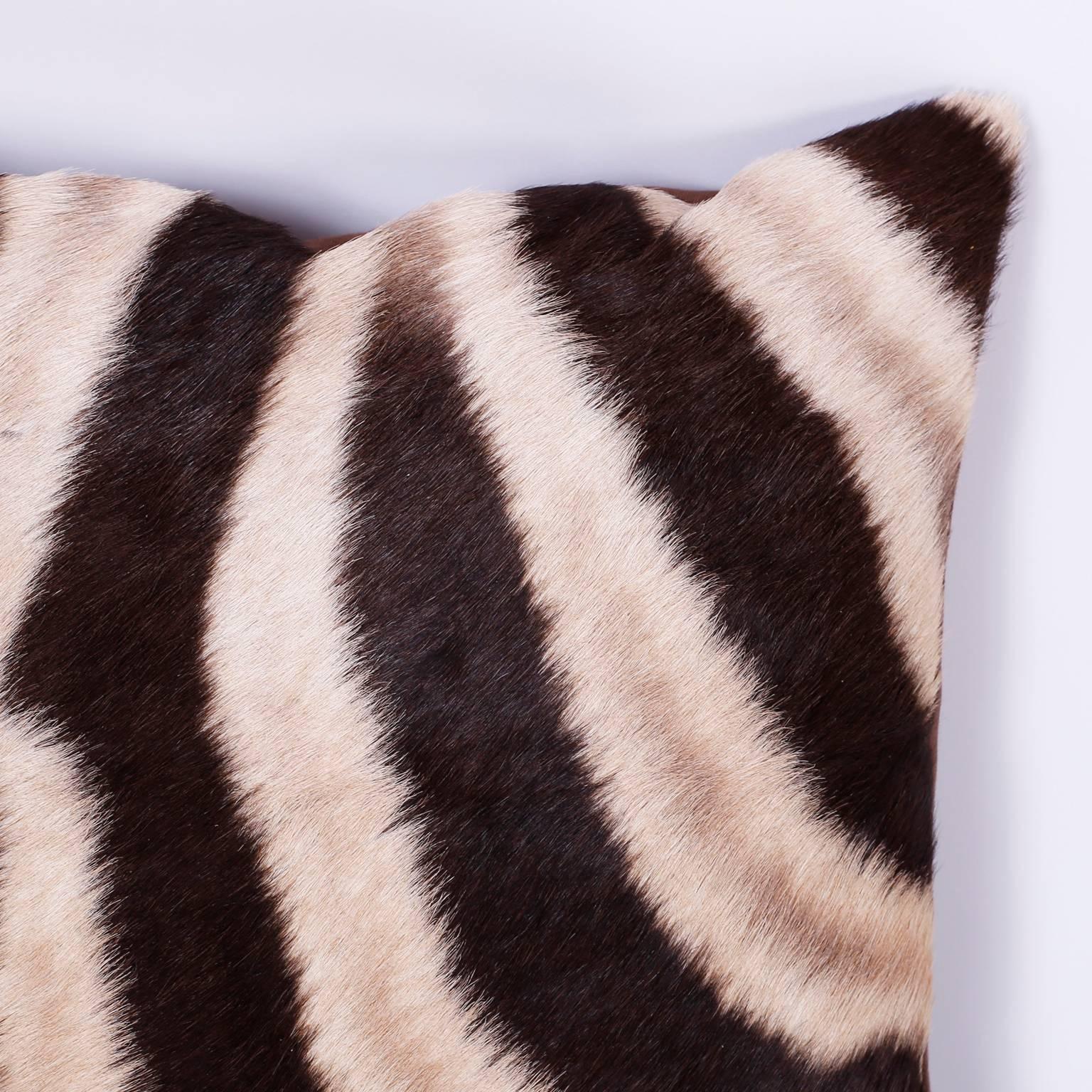 British Colonial Pair of Zebra Hide Pillows