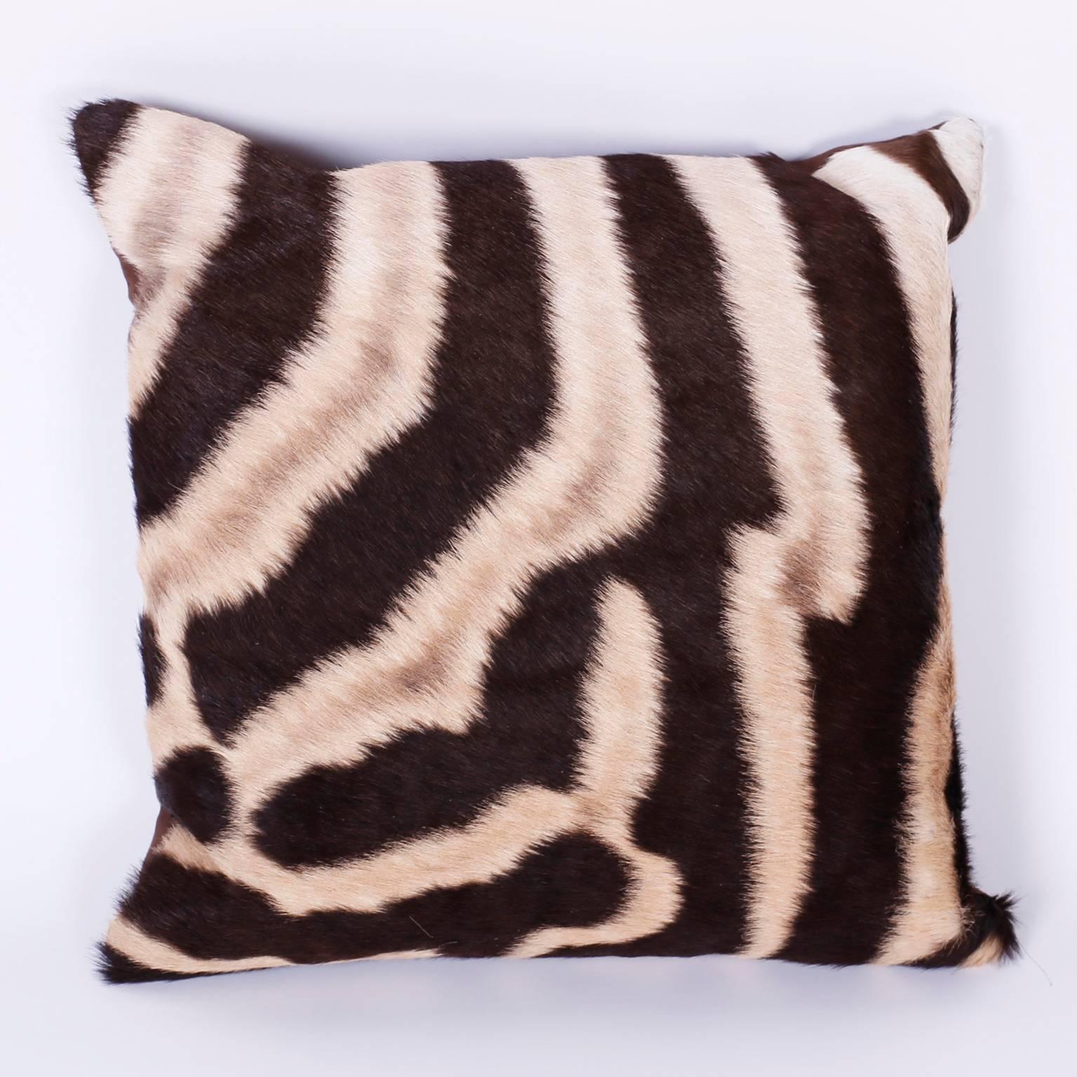 South African Pair of Zebra Hide Pillows