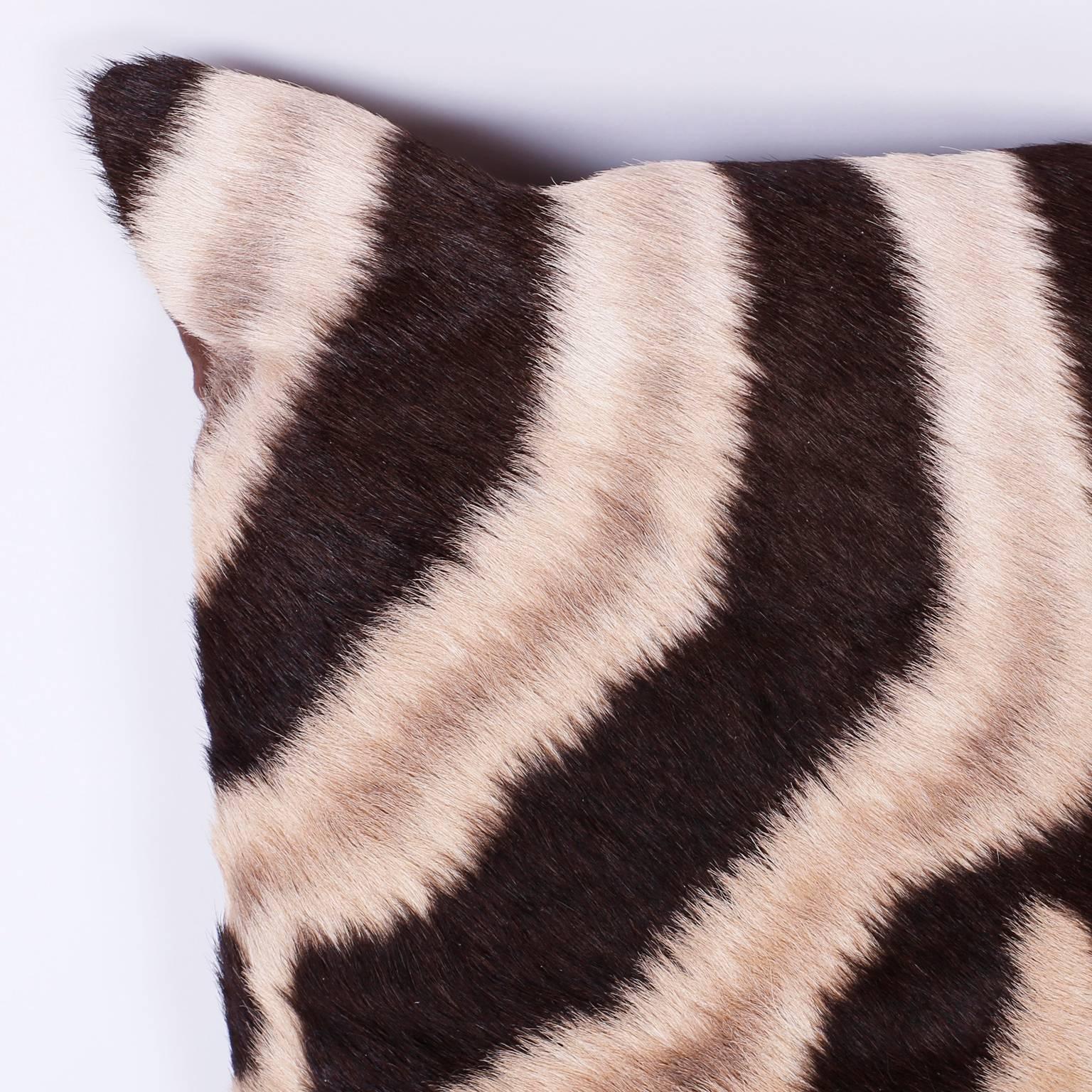 Pair of Zebra Hide Pillows In Excellent Condition In Palm Beach, FL
