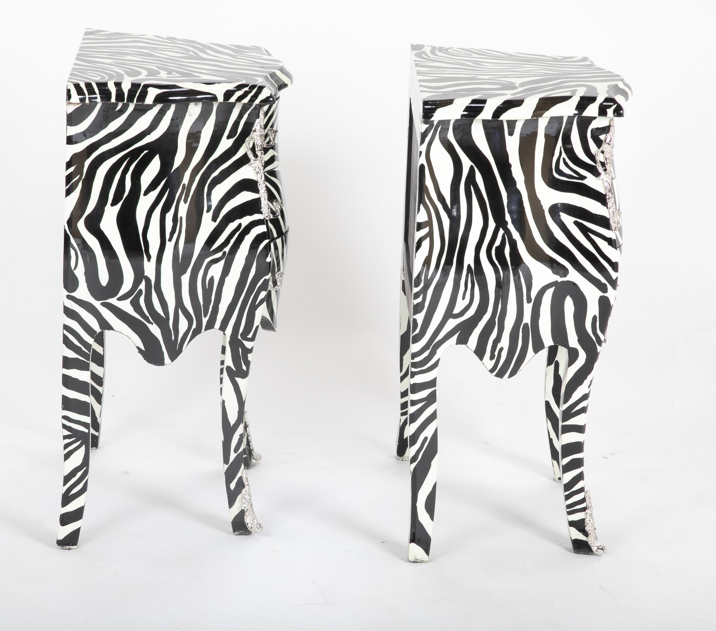 Lacquered Pair of Zebra Painted Louis XIV Style Commodes For Sale