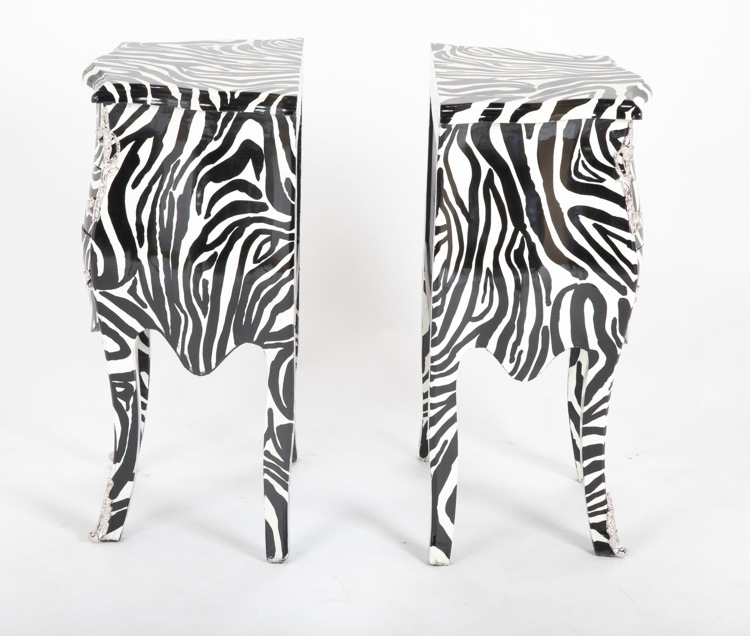 Pair of Zebra Painted Louis XIV Style Commodes In Good Condition For Sale In Stamford, CT