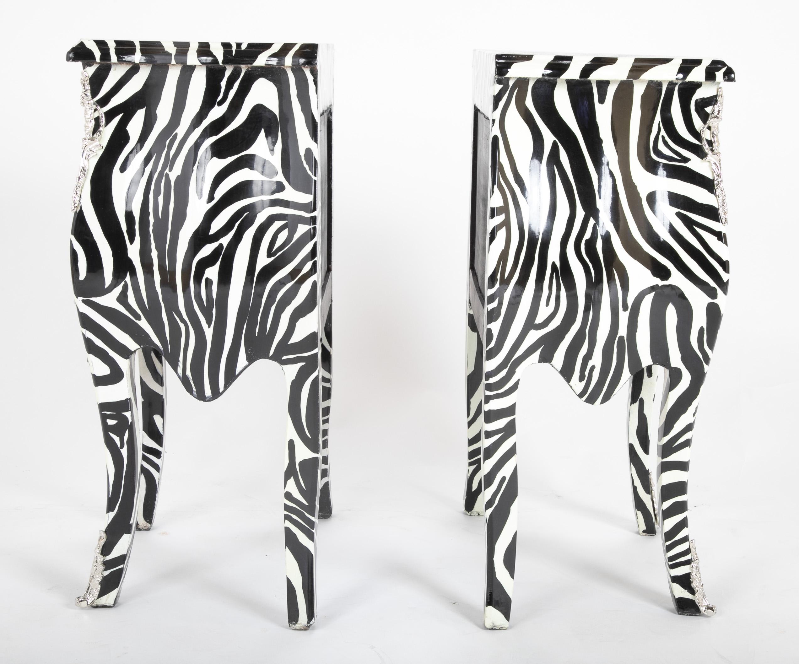 Contemporary Pair of Zebra Painted Louis XIV Style Commodes For Sale