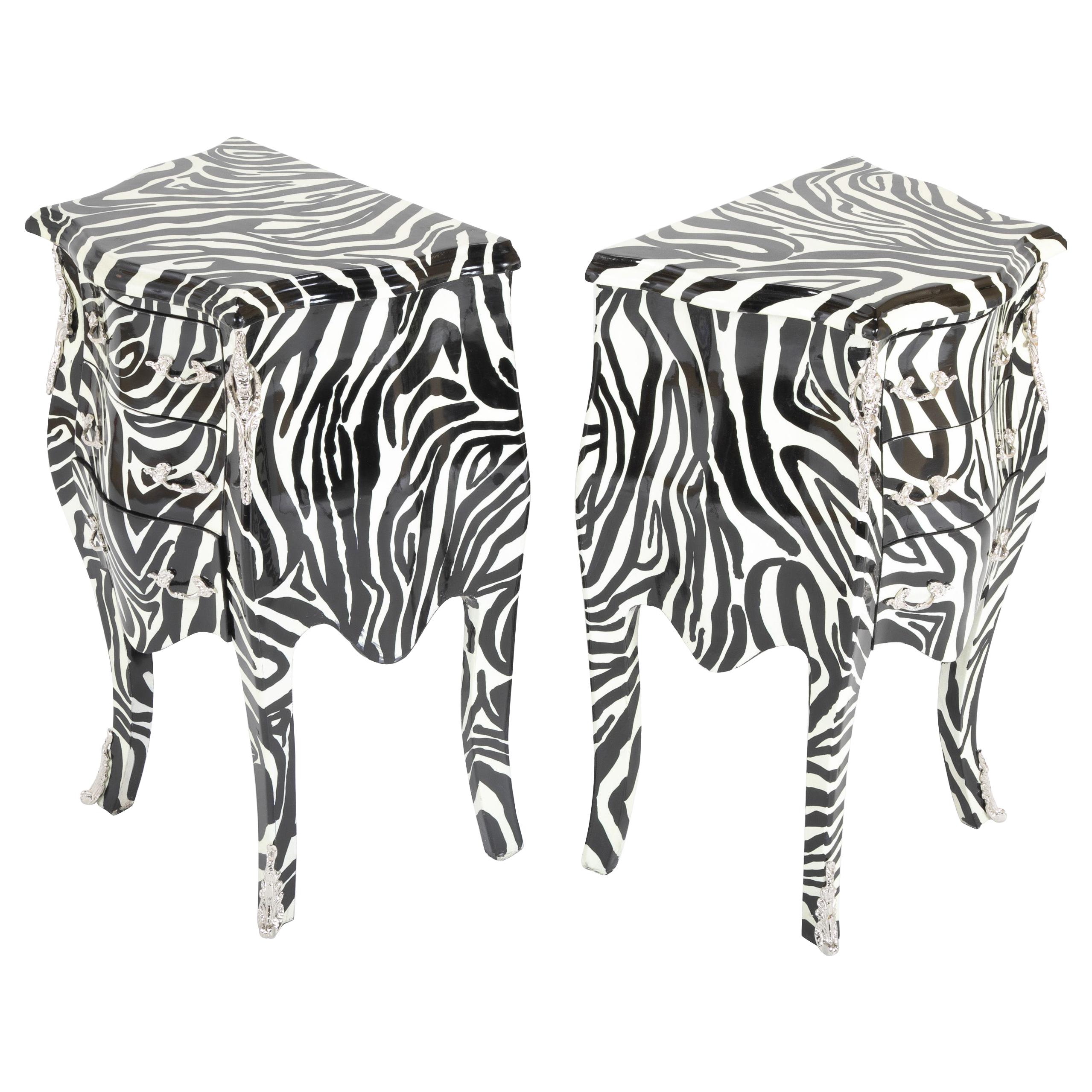 Pair of Zebra Painted Louis XIV Style Commodes