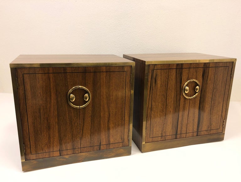 Pair of Zebra Wood and Brass Nightstands by Mastercraft at 1stDibs