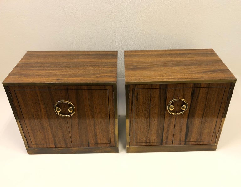 Pair of Zebra Wood and Brass Nightstands by Mastercraft at 1stDibs