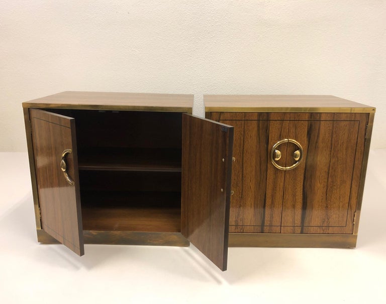 Pair of Zebra Wood and Brass Nightstands by Mastercraft at 1stDibs