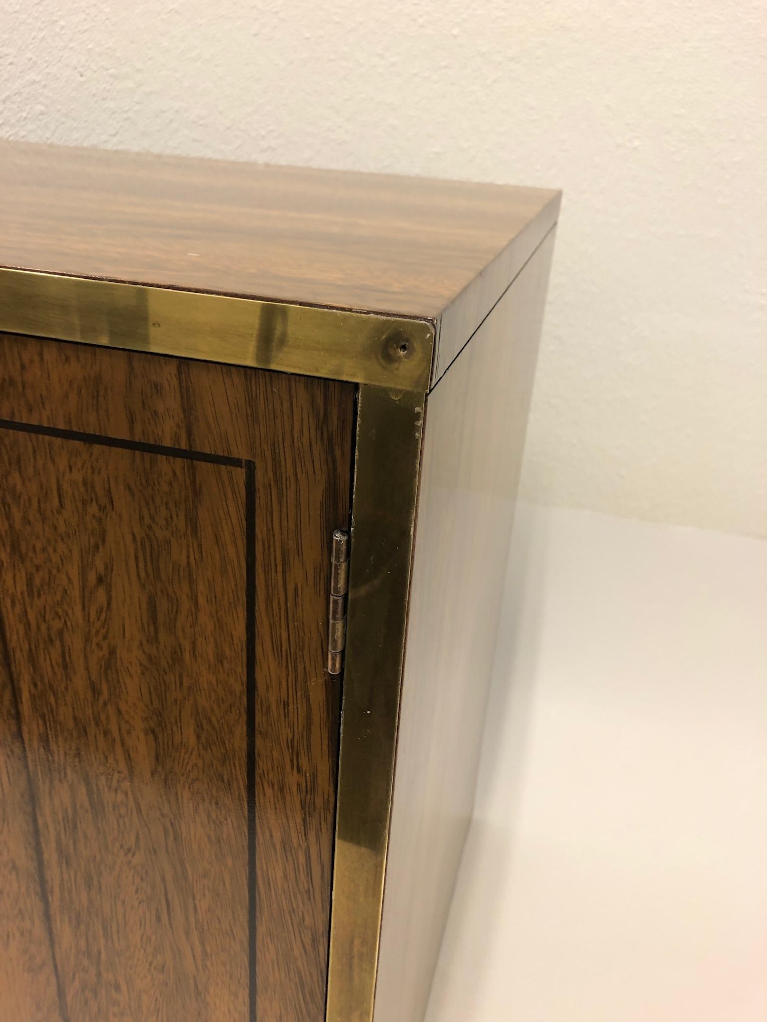 Late 20th Century Pair of Zebra Wood and Brass Nightstands by Mastercraft