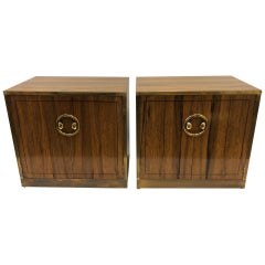 Pair of Zebra Wood and Brass Nightstands by Mastercraft