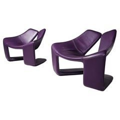 Retro Pair of "Zen" lounge chairs in purple leather by Kwok Hoi Chan for Steiner, 1970