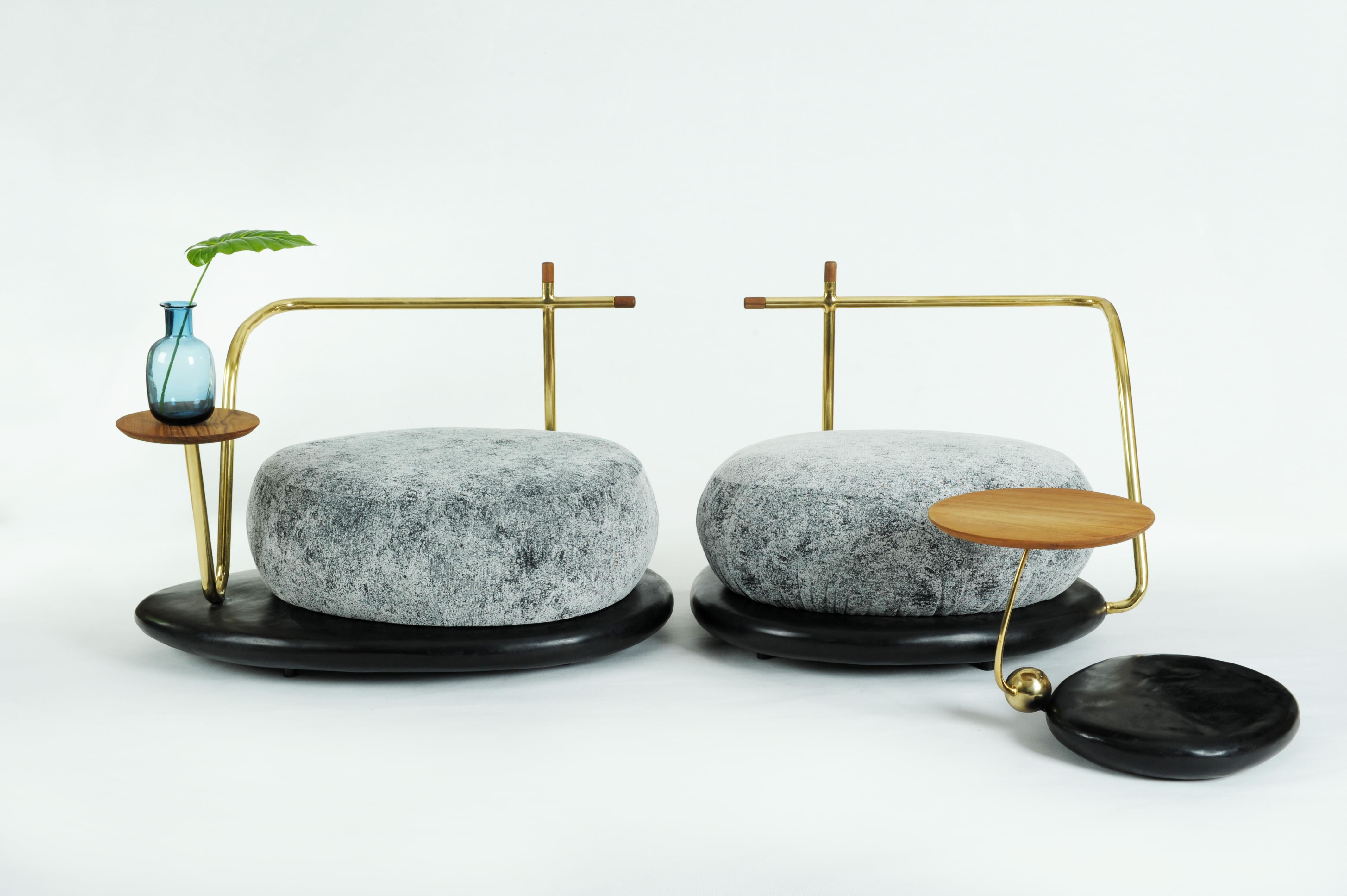 Zen Pouffe - Misaya
Hand-sculpted Pouffe
Materials: Brass, teak, wood.
Dimensions:
A. 106 x 68 x 72 cm
B. 90 x 72 x 72 cm.
 