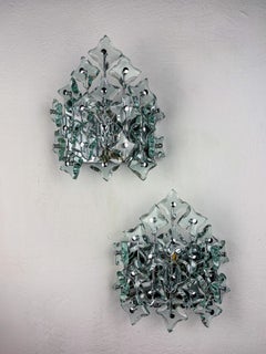 Pair of Zero Quattro Sconces by Fontana Arte, Murano Cut Glass, Italy, 1970s