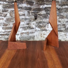 Pair of Zig Zag Sculptural Danish Teak Table Lamps