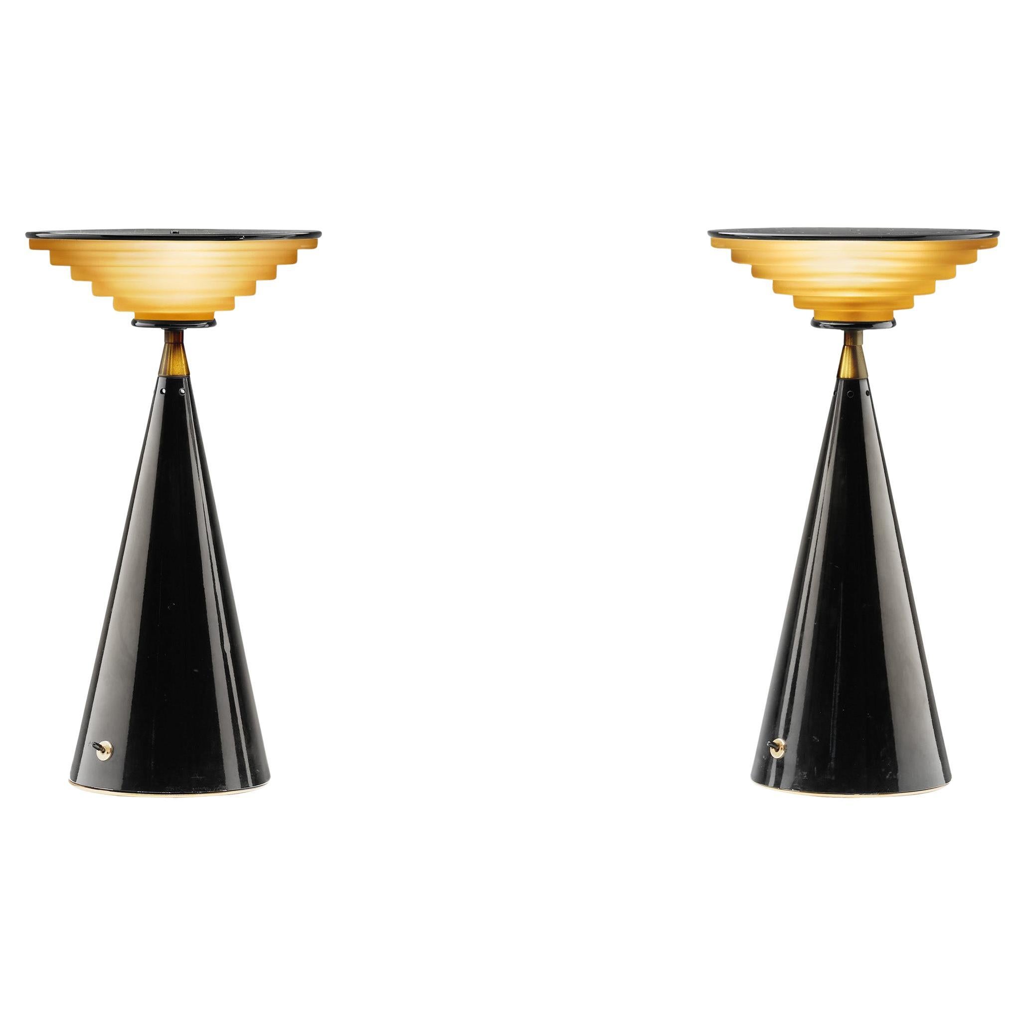 Pair of "Ziggurat" Table Lamps by Shigeaki Asahara for Stilnovo, Italy 1980s