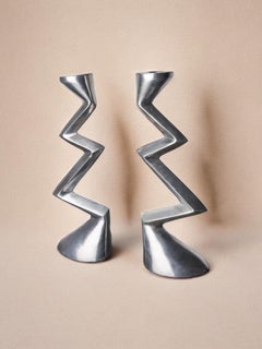 Pair of zigzag candlesticks, England, 1980