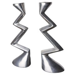 Pair of zigzag candlesticks, England, 1980