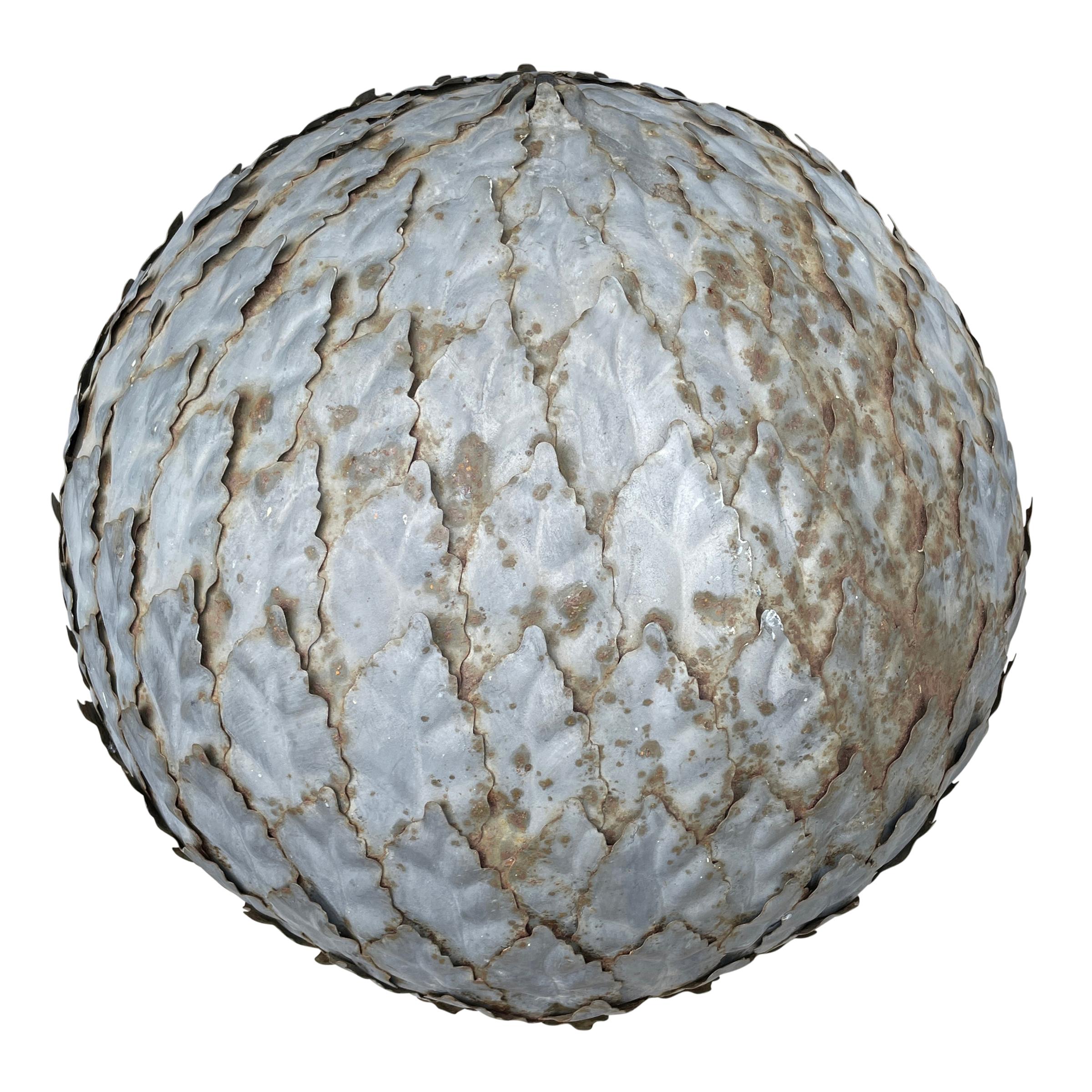Pair of Zinc Laurel Leaf Garden Spheres In Good Condition In Chicago, IL