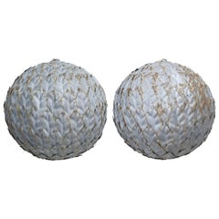 Pair of Zinc Laurel Leaf Garden Spheres