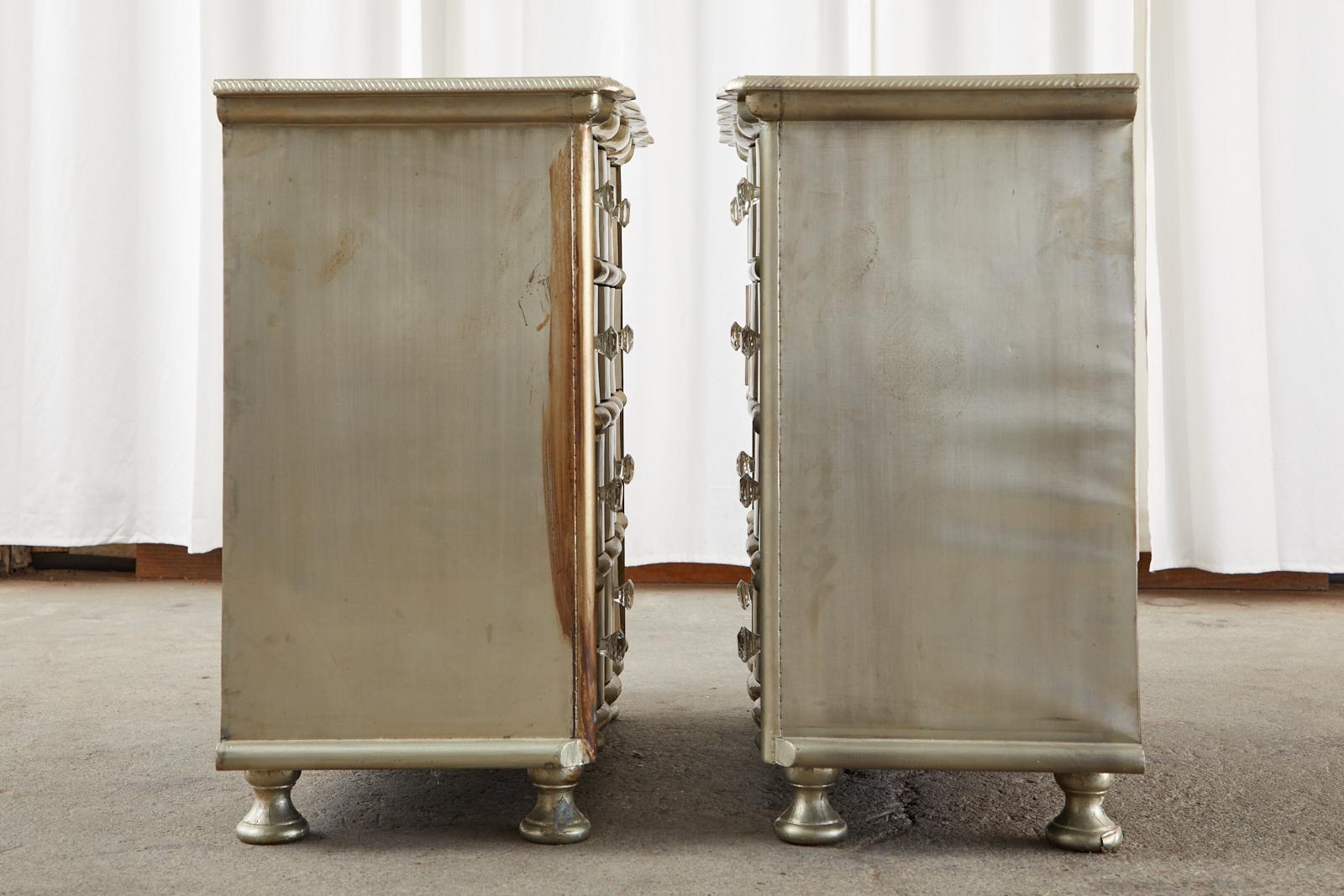 Hollywood Regency Pair of Zinc Metal Wrapped Commode Chests or Dressers