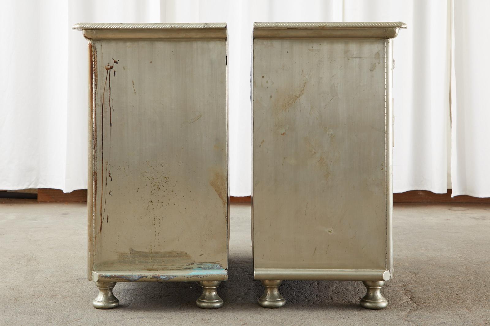 Polished Pair of Zinc Metal Wrapped Commode Chests or Dressers